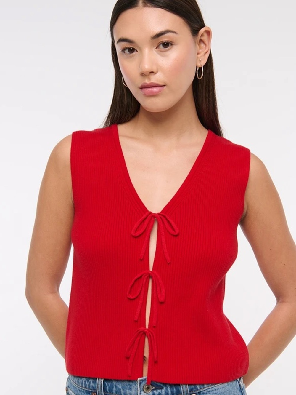 Abercrombie & Fitch Bright Red Ribbed Tie-Front Sweater Tank